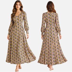 NWT Boden Floral Blouson Sleeve Maxi Tea Dress 8 V-Neck Puff Sleeve Cottagecore